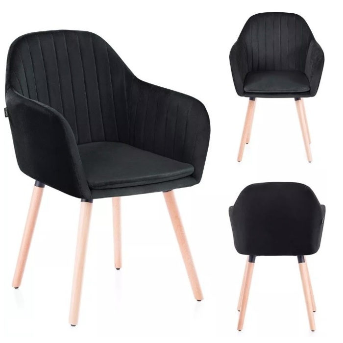 Scaun de sufragerie din catifea neagra LACELLE