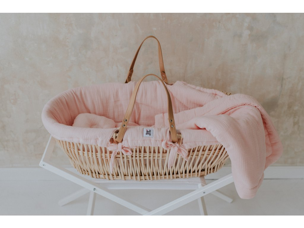 Bellamy Cos Moise pentru bebelusi cu suport si material textil in culoarea Candy MEEKO