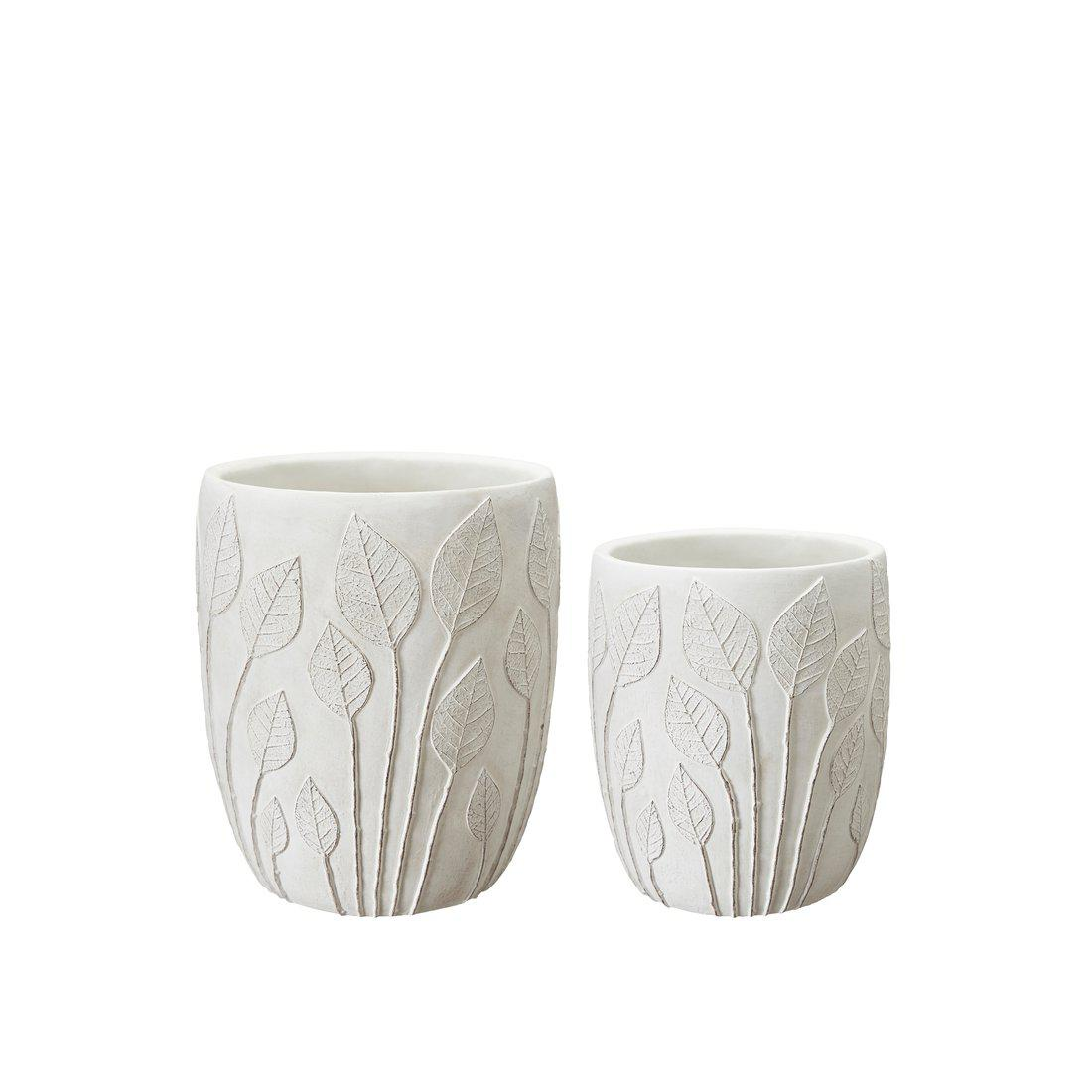 Set 2 ghivece albe cu model de frunze FELICE