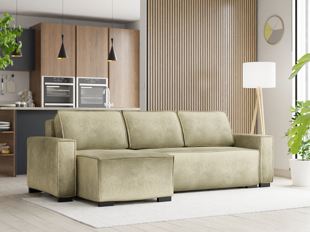 Canapea extensibila cu colt bilateral SMART VELVET bej