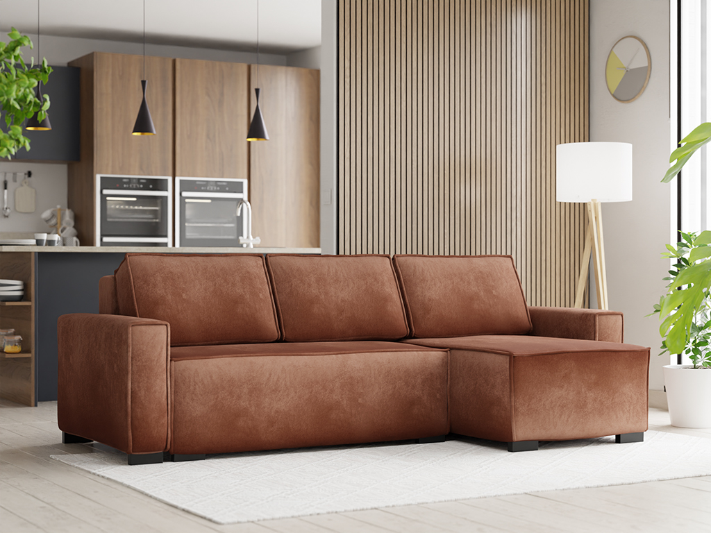 Canapea extensibila cu colt bilateral SMART VELVET maro