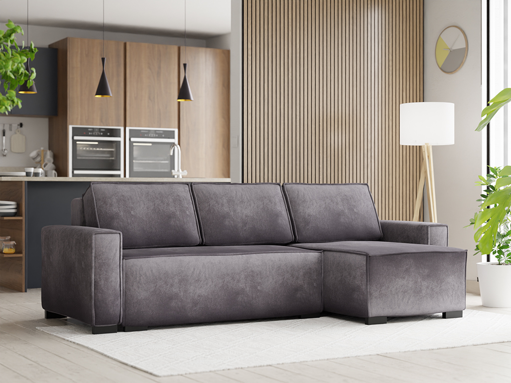 Canapea extensibila cu colt bilateral SMART VELVET gri
