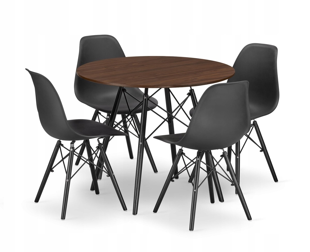 Set de sufragerie negru 1 + 4 masa OSLO JASAN 80 + scaune OSAKA