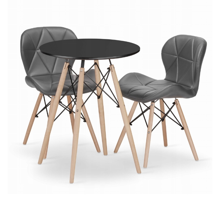 Set de sufragerie 1 + 2 masa OSLO 60 neagra + scaun LAGO gri din piele ecologica