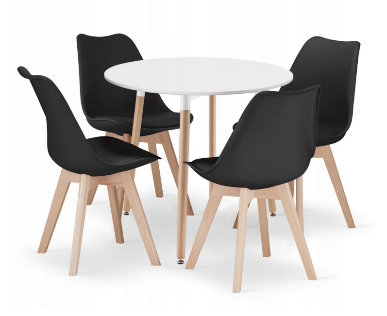 Set de sufragerie 1 + 4 masa KAMI 80x80 alb + scaun BALI MARK negru
