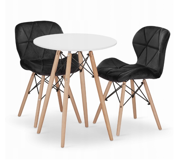 Set de sufragerie 1 + 2 masa OSLO 60 alb + scaune LAGO VELVET negru