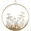 Zlatá kovová nástěnná dekorace FLOWERS RING Ø 41 cm s jemným květinovým motivem