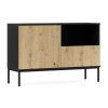 Moderní komoda LANZZI 120x40 cm černá/dub s otevřenou policí