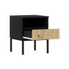 Stylový noční stolek LANZZI černá/dub s otevřenou policí a zásuvkou