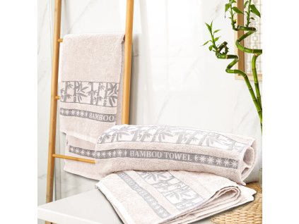 Bambusova brisača BAMBOO 50 x 90 cm kremna z borduro, 70 % bambus | 30 % bombaž
