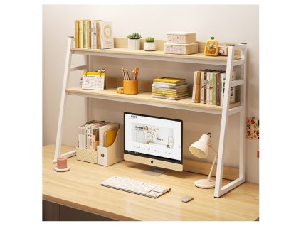 Multifunkční 3patrová police VERTEX bílá/dub pro organizaci pracovního prostoru