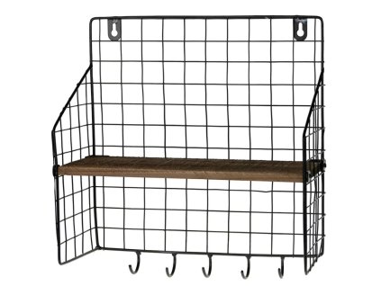 Nástěnná police s 5 háčky LOFT 28x30 cm pro stylové uspořádání