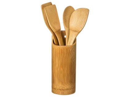 Bambusová sada kuchyňského náčiní KITCHERO – 4 vařečky a stojan na vaření.