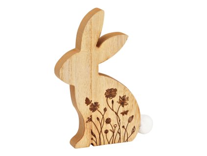 Velikonoční dřevěný zajíc FLORAL BUNNY 18 cm s květinovým motivem