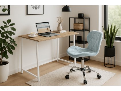 Set za pisarno ZARIMO miza 80x40 cm bela + stol AVOLA VELVET svetlo moder