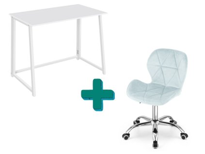 Set za delovno sobo ZARIMO miza 80x40 cm, bela + stol AVOLA VELVET svetlo moder
