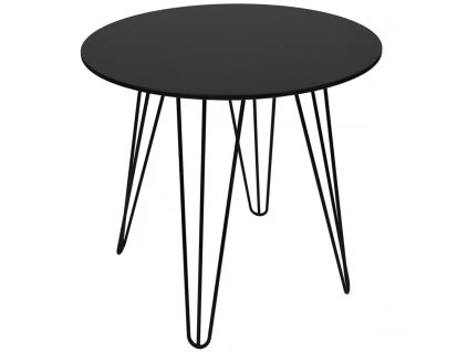 Moderní kulatý jídelní stůl HARRY 90x90 černý s černými kovovými nohami ve tvaru vlasových spon