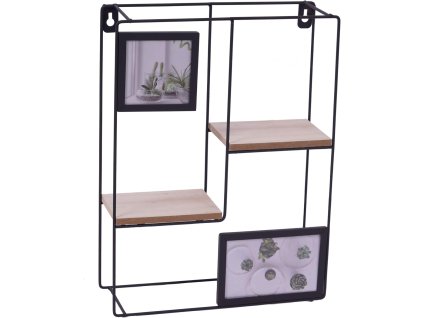 Černá nástěnná police s fotorámečky KIVORA 40x30 cm do moderního interiéru