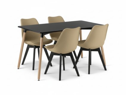 Černý stůl ADRIA 120x80 a béžové židle BALI MARK – moderní jídelní set