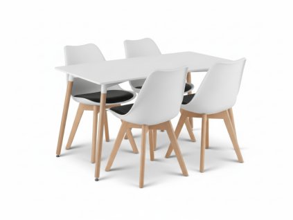 Moderní jídelní set ADRIA + židle BALI MARK s bukovými nohami v bílo-černém provedení