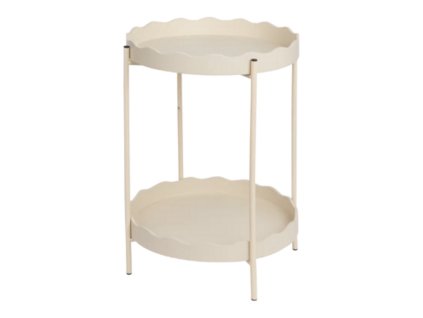 Béžový odkládací stolek RAVELO Ø 40,5 cm s vlnitým okrajem