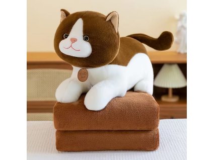 Plyšová KOČKA s dětskou dekou uvnitř, hnědá