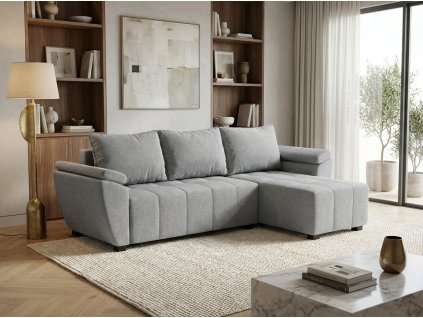 Rozkládací oboustranná sedací souprava do L LIVARO 251x140 cm, světle šedá – moderní design