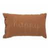 Dekorační polštářek HAPPY, hnědý, 50x30 cm, z jemné bavlněné gázy. Skvělý doplněk pro skandinávský styl dětského pokoje.