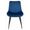 Stylová modrá sametová židle SOSA s černými kovovými nohami