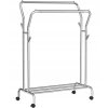 Dvouřadý pojízdný stojan HASAR na oblečení, stříbrný, nosnost 50 kg, pevná konstrukce s kolečky