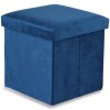 Modrý skládací taburet CUBEXO VELVET M s úložným prostorem