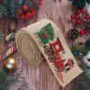 Stylová stuha CHRISTMAS TRAIN 6,3 cm béžová s vánočním motivem vláčku