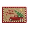 Červená vánoční rohožka HOLIDAY RIDE 60x90 cm s nápisem Merry Christmas