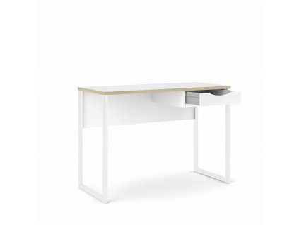 Biely písací stôl EFREM PLUS 513 s 1 zásuvkou a doskou v dekore dub