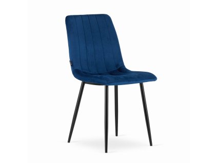 Modrá sametová židle LAVA s černými nohami – moderní design do jídelny