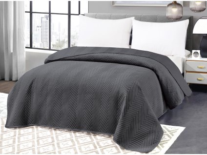 Tmavě šedý sametový přehoz na postel se vzorem ARROW VELVET (Rozměr 220 x 240 cm)