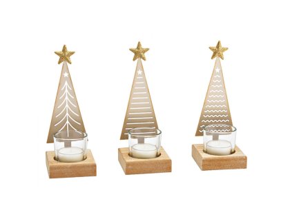 Vianočný kovový svietnik CHRISTMAS TREE 18 cm zlatý