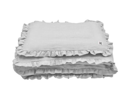 Lněný set přikrývky a polštáře do postýlky STONE GRAY, vel. S
