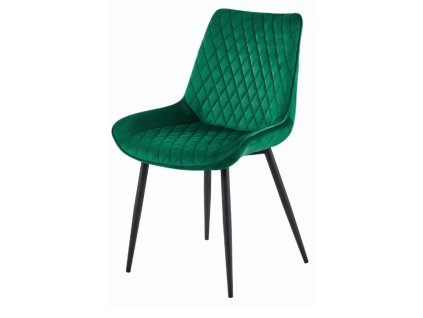 Tmavě zelená sametová židle VERDO s černými nohami – elegantní a moderní doplněk pro váš interiér.