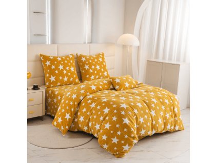 Stylové žluto-oranžové povlečení mikroplyš HVĚZDY pro vaši ložnici