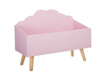 Růžový box na hračky CLOUD s motivem obláčku a dřevěnými nožkami