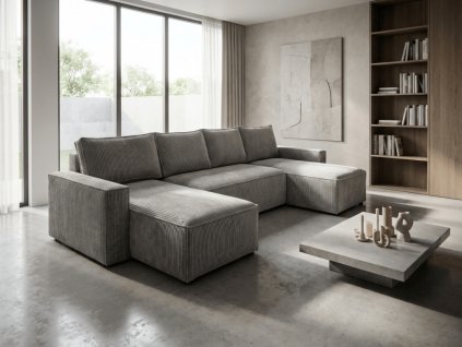 76991 1 svetle seda sedaci souprava do u smart cosaro 295x140 cm s modernim zebrovanym calounenim a pohodlim