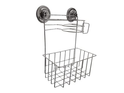 Koupelnová polička s držákem na fén bez vrtání, 33 x 24,5 cm, stříbrná.