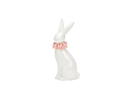 Keramický zajíček ROSE BUNNY 18 cm bílý s růžovým věncem