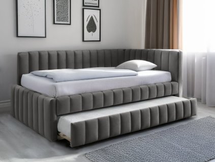 Čalúnená posteľ COMFINO VELVET s prístelkou 120x200 cm sivá  KRONOS 15