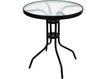 Kulatý zahradní stůl ISLAND 60 cm černý se skleněnou deskou