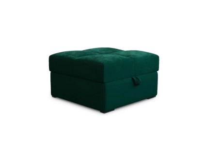 kronos 19Moderní taburet s úložným prostorem v tmavě zelené – skvěle ladí s dřevem a kovovými prvky.