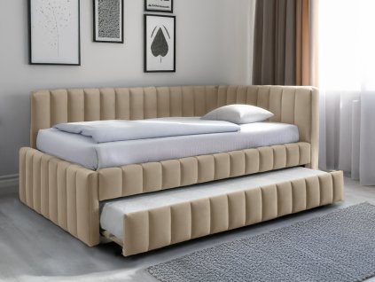 Čalouněná postel COMFINO VELVET s přistýlkou 120x200 cm v krémové barvě