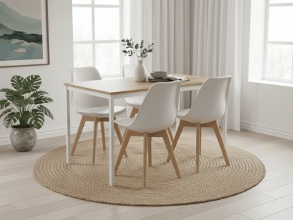 Jídelní stůl RAMOD 100x60 a 4 bílé židle KITO – kompaktní jídelní set