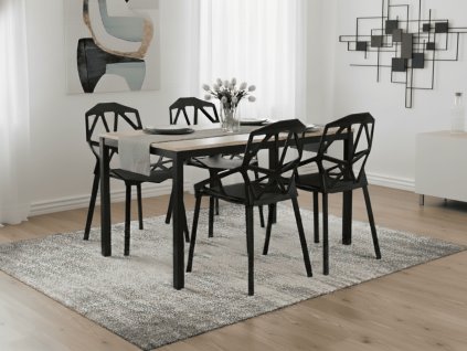 Jídelní stůl TESSA 120x60 a černé plastové židle ESSEN – moderní set